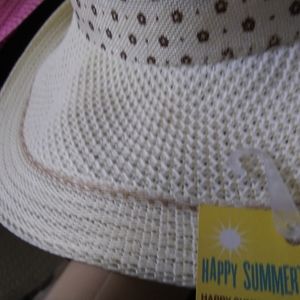 Happy Summertime lady hat with 🎀, White/Brwn